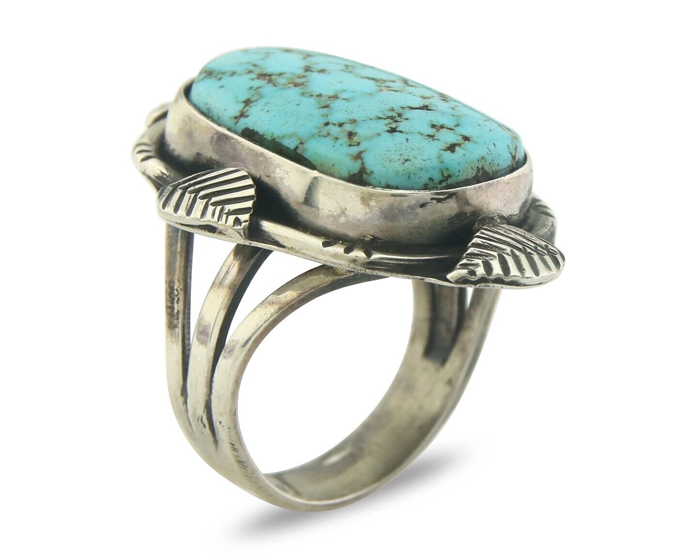 Navajo Ring 925 Sterling Natural Blue Turquoise Native Artist C.80's Size 7.25