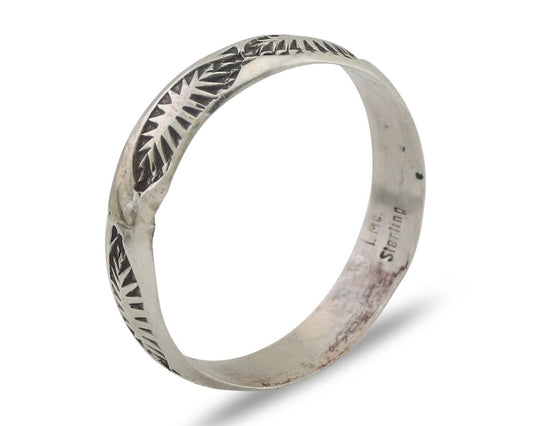 Navajo Hand Stamped Band 925 Silver 5.0 mm Signed Larry Chavez Size 9.75 C.80's