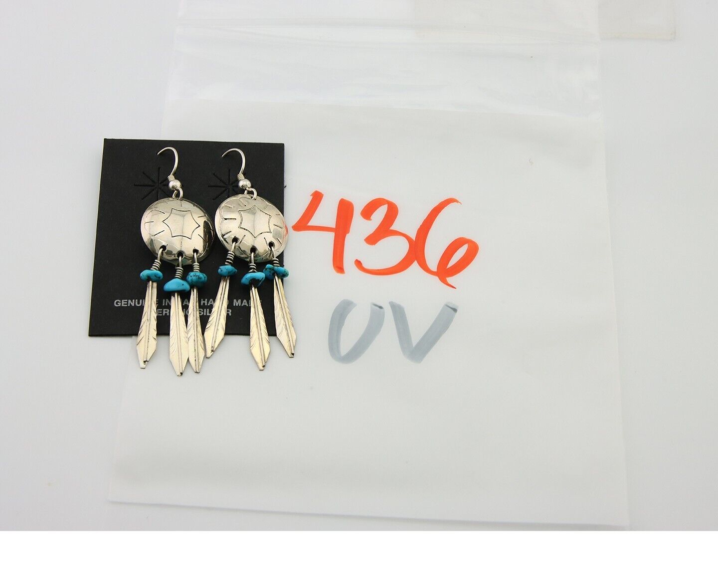 Navajo Earrings 925 Silver Dream Catcher Natural Turquoise Native Artist C.80's