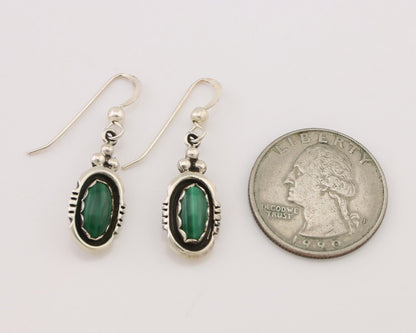 Navajo Dangle Earrings 925 Silver Natural Malachite Native American Artist C.80s