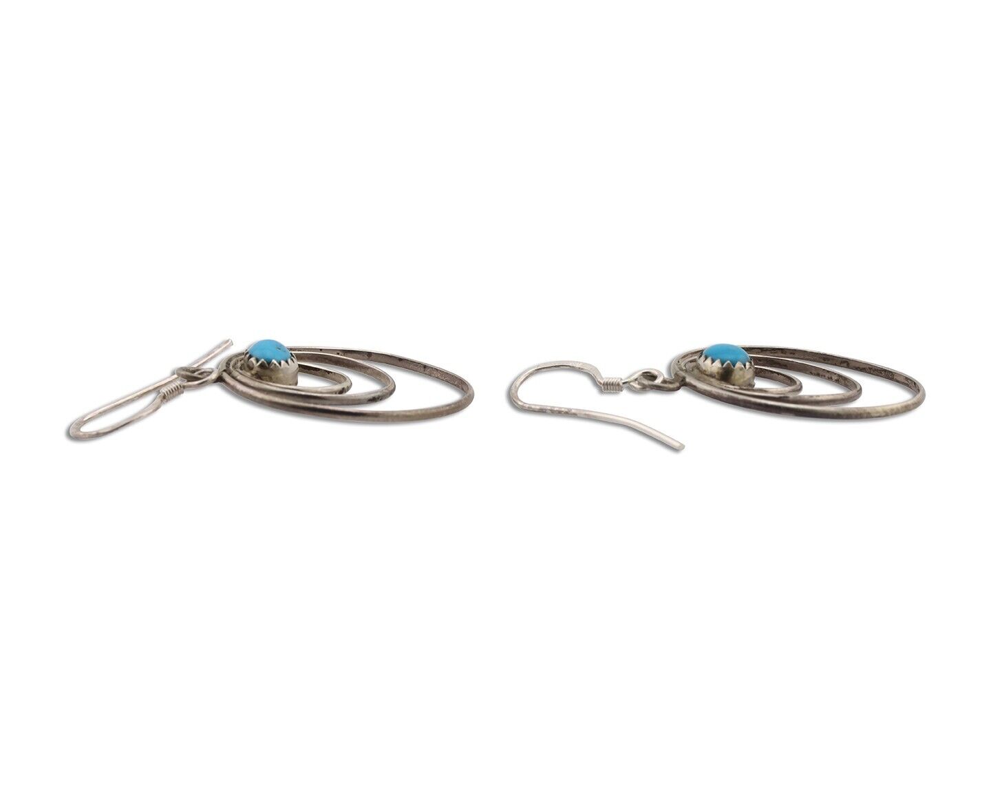 Navajo Dangle Handmade Earrings 925 Silver Blue Turquoise Native Artist C.80's