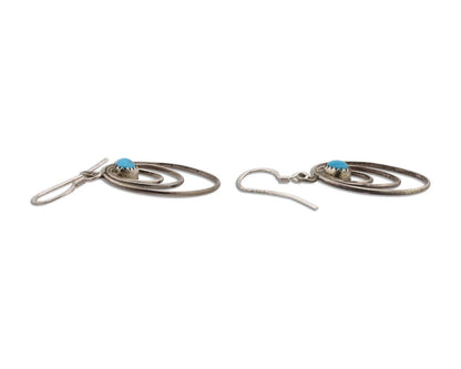 Navajo Dangle Handmade Earrings 925 Silver Blue Turquoise Native Artist C.80's
