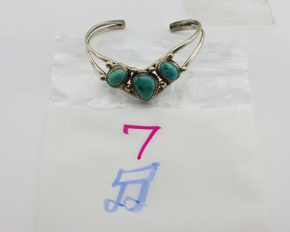 Navajo Bracelet 925 Silver Natural Blue Turquoise Artist Signed MC C.80's