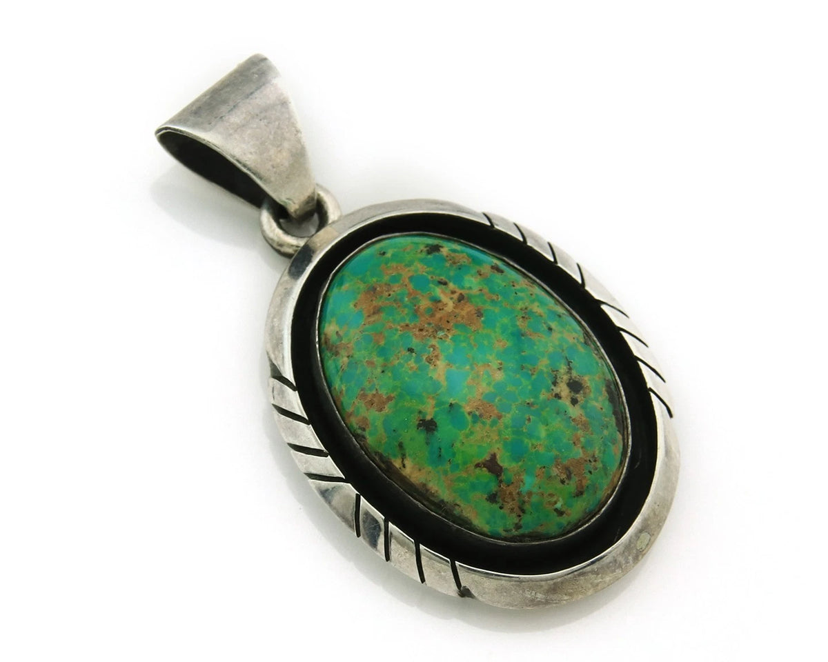Navajo Pendant 925 Sterling Silver Natural Turquoise Vintage Signed Sun Rise