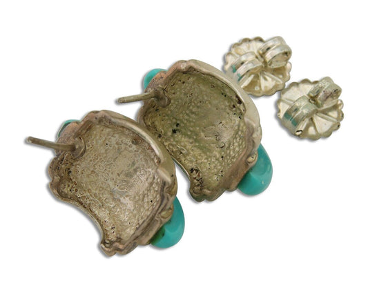 Navajo Half Hoop Earrings 925 Silver Natural Turquoise Artist Signed ShaRay C80s