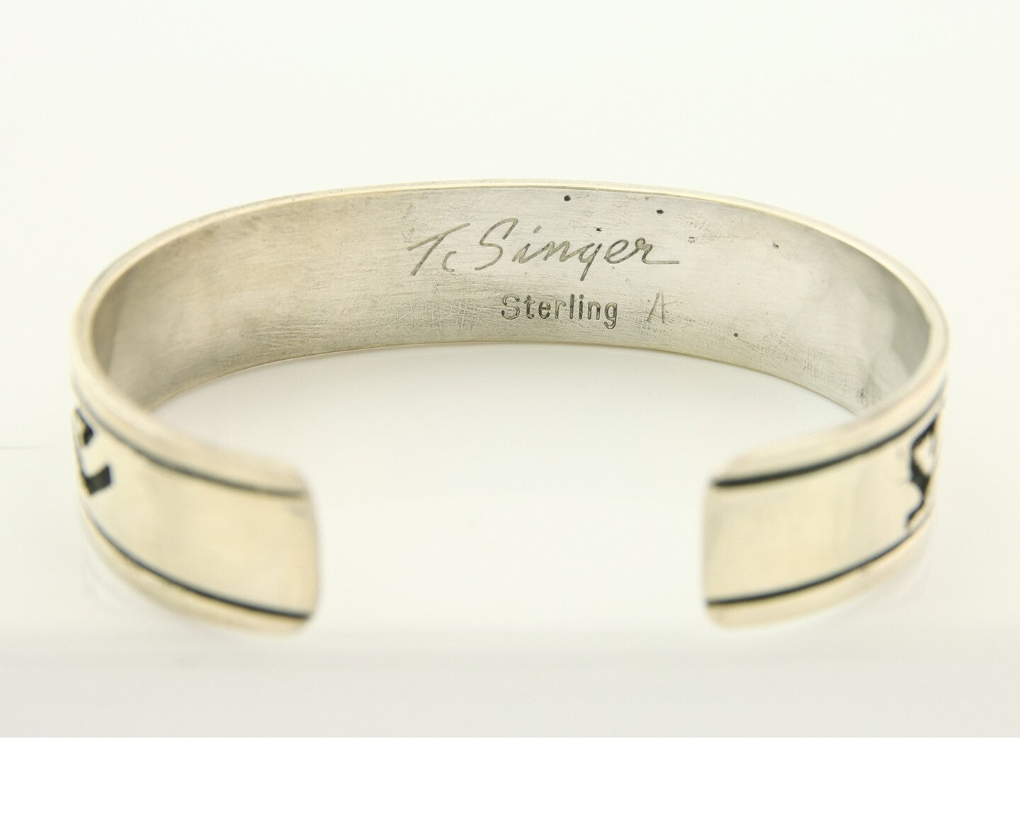 Navajo Bracelet 925 Silver Artist Signed Thomas Singer Cuff Made in the 1980's