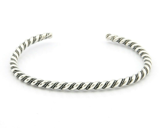Navajo 3.8 mm Wide 925 Solid Sterling Silver Handmade Hand Stamped Cuff Bracelet