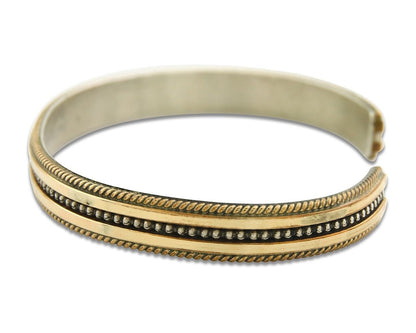 Navajo Bracelet 925 Silver & 12K Gold Cuff Artist Signed TAHE C.80's