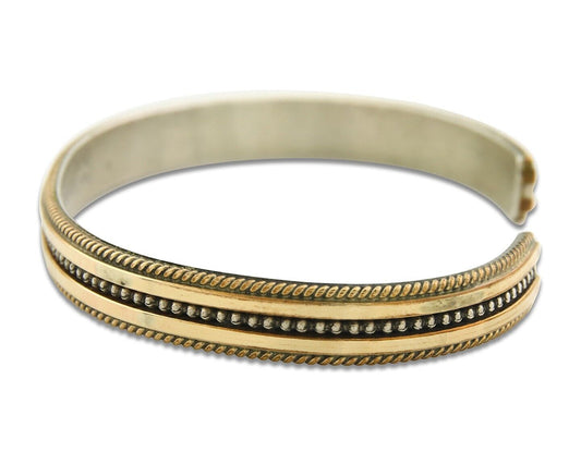Navajo Bracelet 925 Silver & 12K Gold Cuff Artist Signed TAHE C.80's