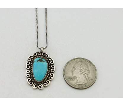 Navajo Pendant 925 Silver Natural Turquoise Signed Wayne Etsitty C.90s