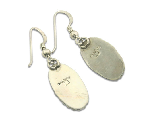 Navajo Earrings 925 Silver Natural Turquoise Artist Signed Davina Benally C.80's