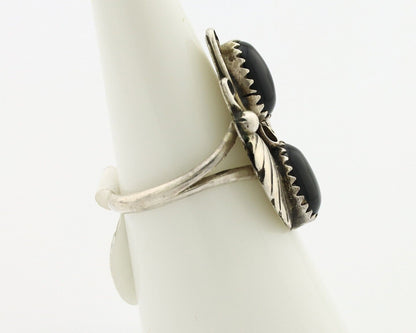 Navajo Ring 925 Silver Onyx Hand Stamped Artist Signed Tom Willeto C.80's
