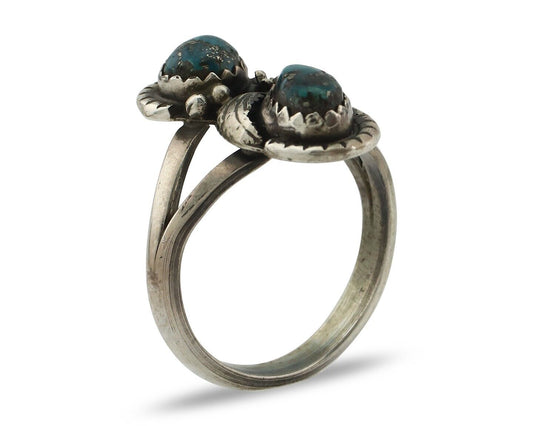 Navajo Ring 925 Silver Natural AAA Blue Morenci Turquoise Signed Tom Willeto C80