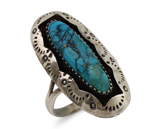 Navajo Ring 925 Silver Blue Spiderweb Turquoise Native American Artist C.80's