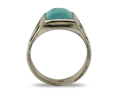 Navajo Ring 925 Silver Kingman Turquoise Signed Sun Bell Silver Company C.80's