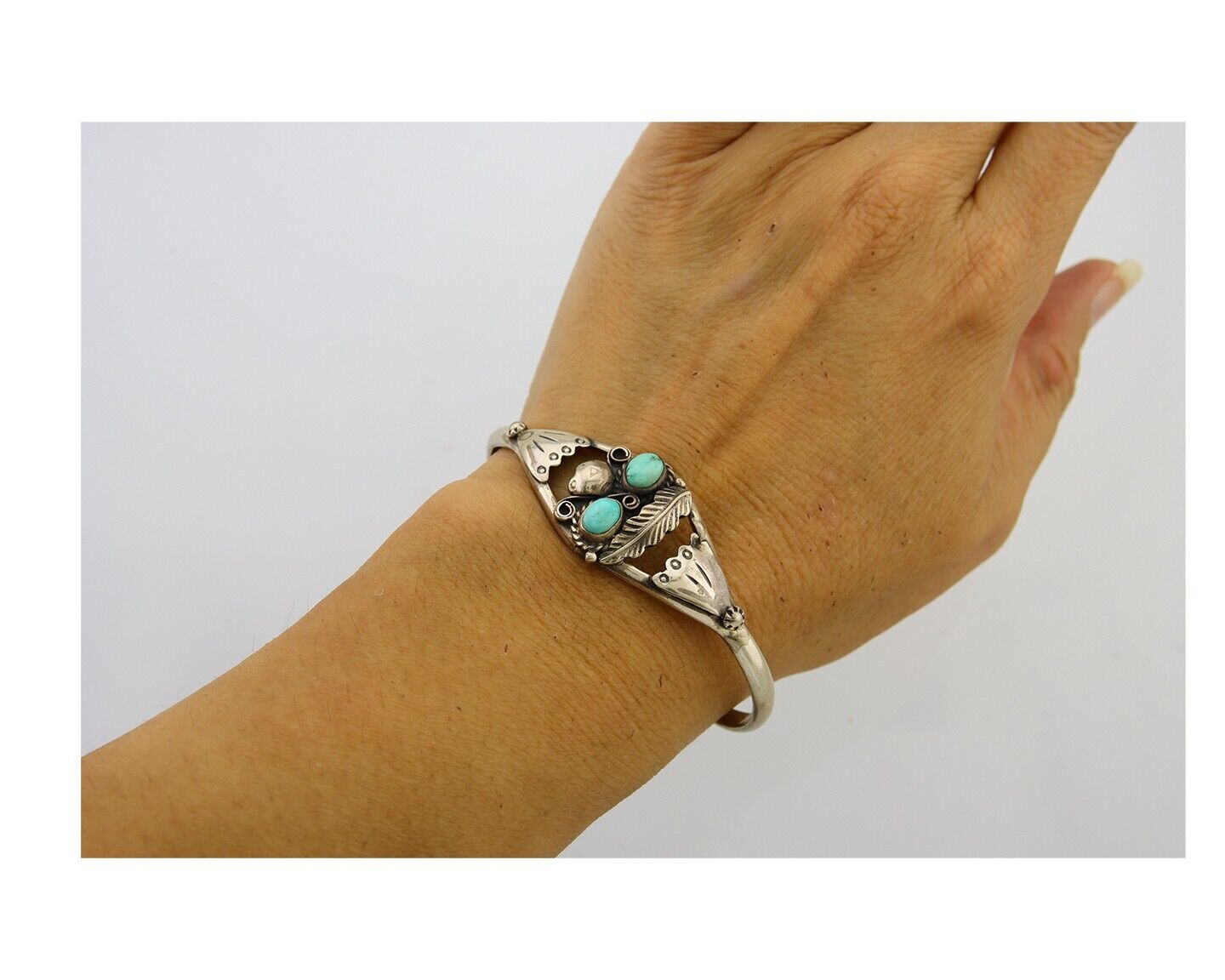 Navajo Bracelet 925 Silver Cuff Turquoise Handmade Native Artist C.80's