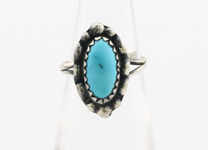 Navajo Ring 925 Silver Sleeping Beauty Turquoise Artist Signed SC C.80's