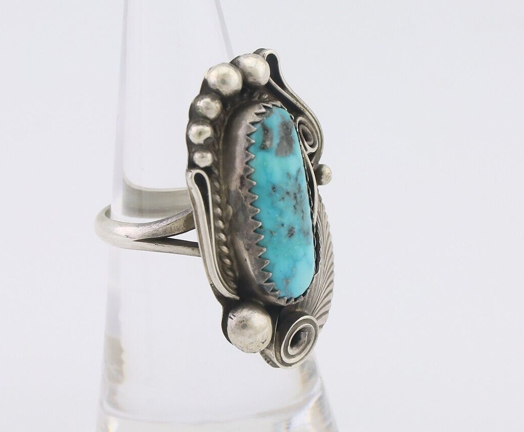 Navajo Ring 925 Silver Kingman Turquoise Native American Artist C.80's