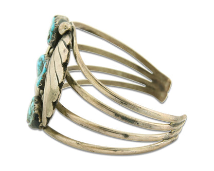 Navajo Bracelet 925 Silver Natural Blue Turquoise Native American Artist C.80s