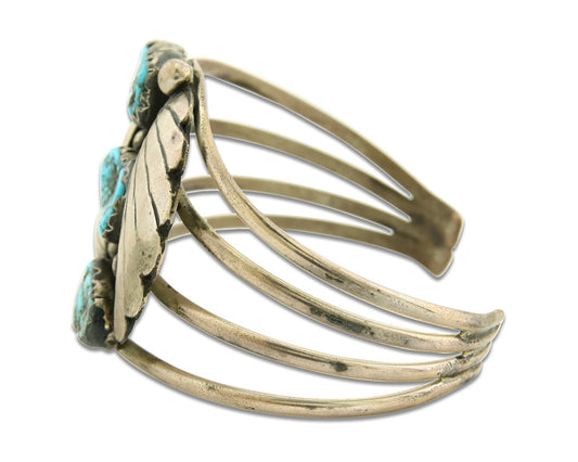 Navajo Bracelet 925 Silver Natural Blue Turquoise Native American Artist C.80s