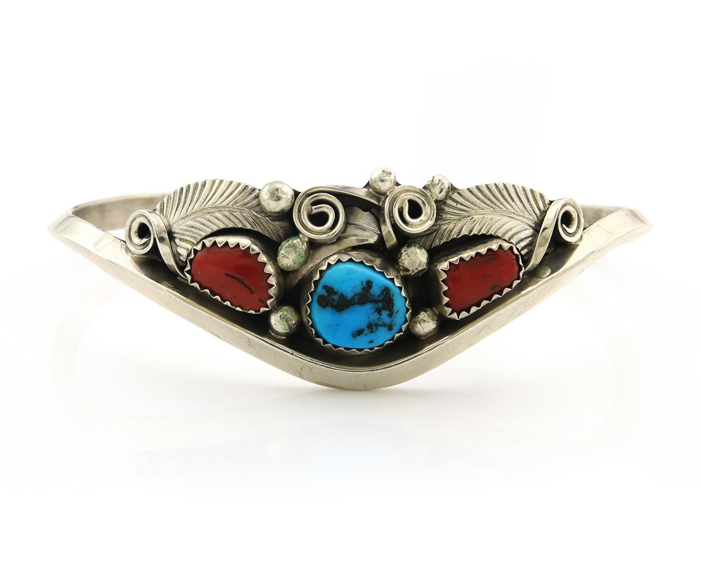 Navajo Cuff Bracelet Sterling Silver Natural Coral Turquoise Sign Justin Morris