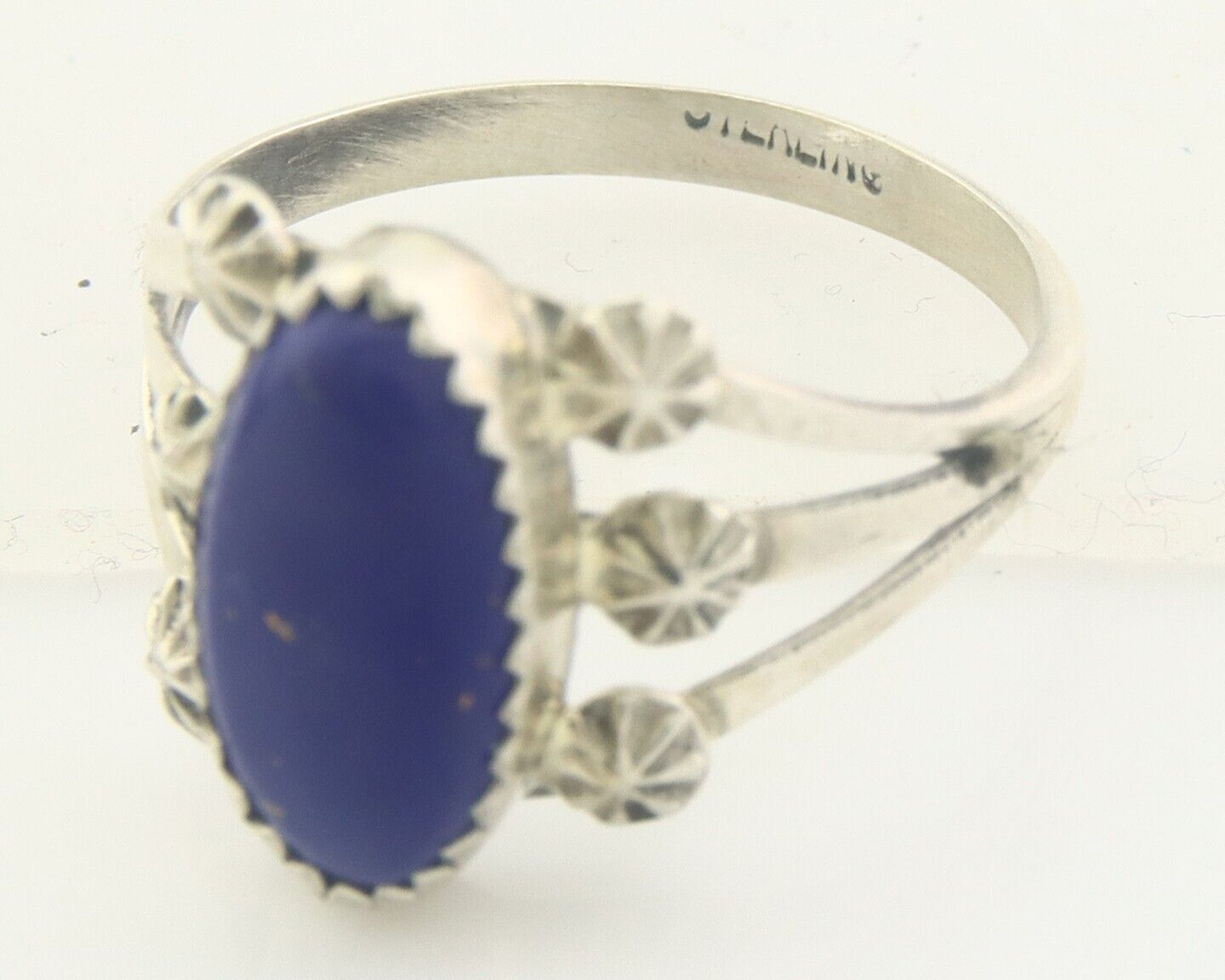 Navajo Ring 925 Sterling Natural Lapis Handmade Native Artist C.80's