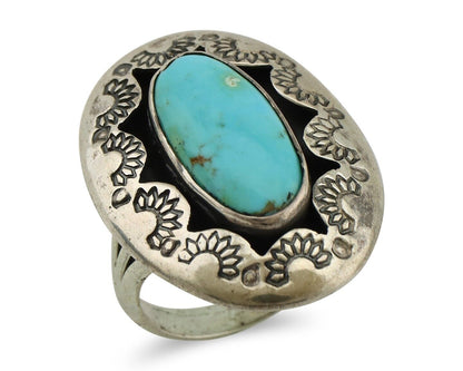 Navajo Ring 925 Silver Natural Blue Turquoise Signed M Montoya C.80's