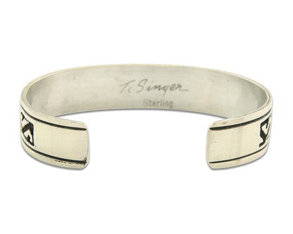 Navajo Bracelet 925 Silver Artist Signed Thomas Singer Cuff Made in the 1980's