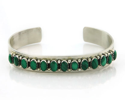 Navajo Cuff Bracelet Sterling Silver Malachite Vintage Signed L Blackgoat