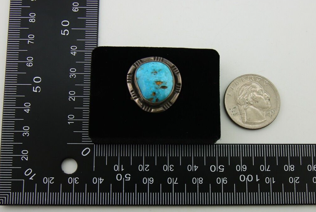 Navajo Ring 925 Sterling Silver Turquoise Native American Artist C.80's