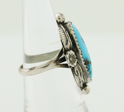 Navajo Ring 925 Silver Sleeping Beauty Turquoise Artist Signed SC C.80's
