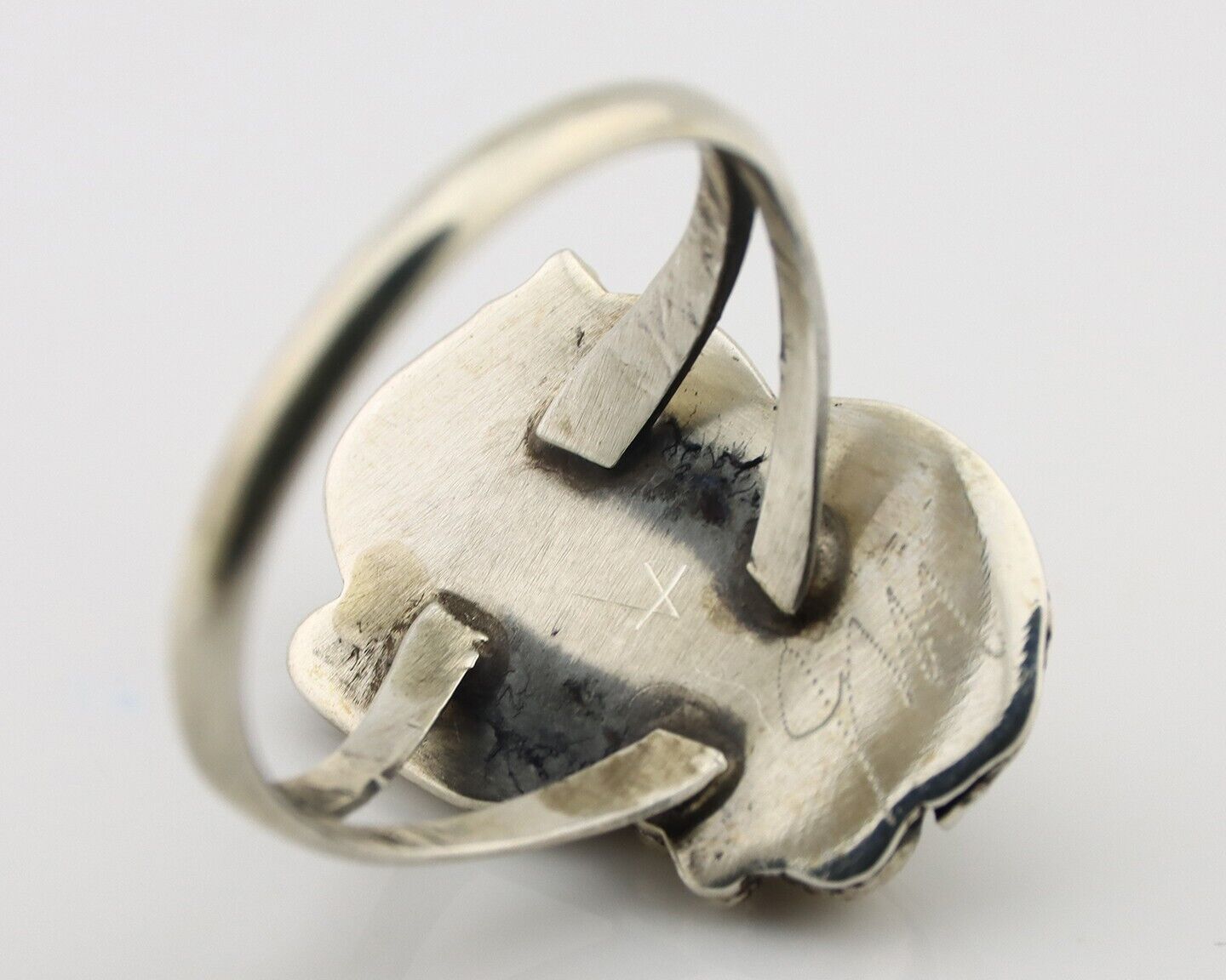 Navajo Ring 925 Silver Natural Malachite Artist Signed Justin Morris C.80's