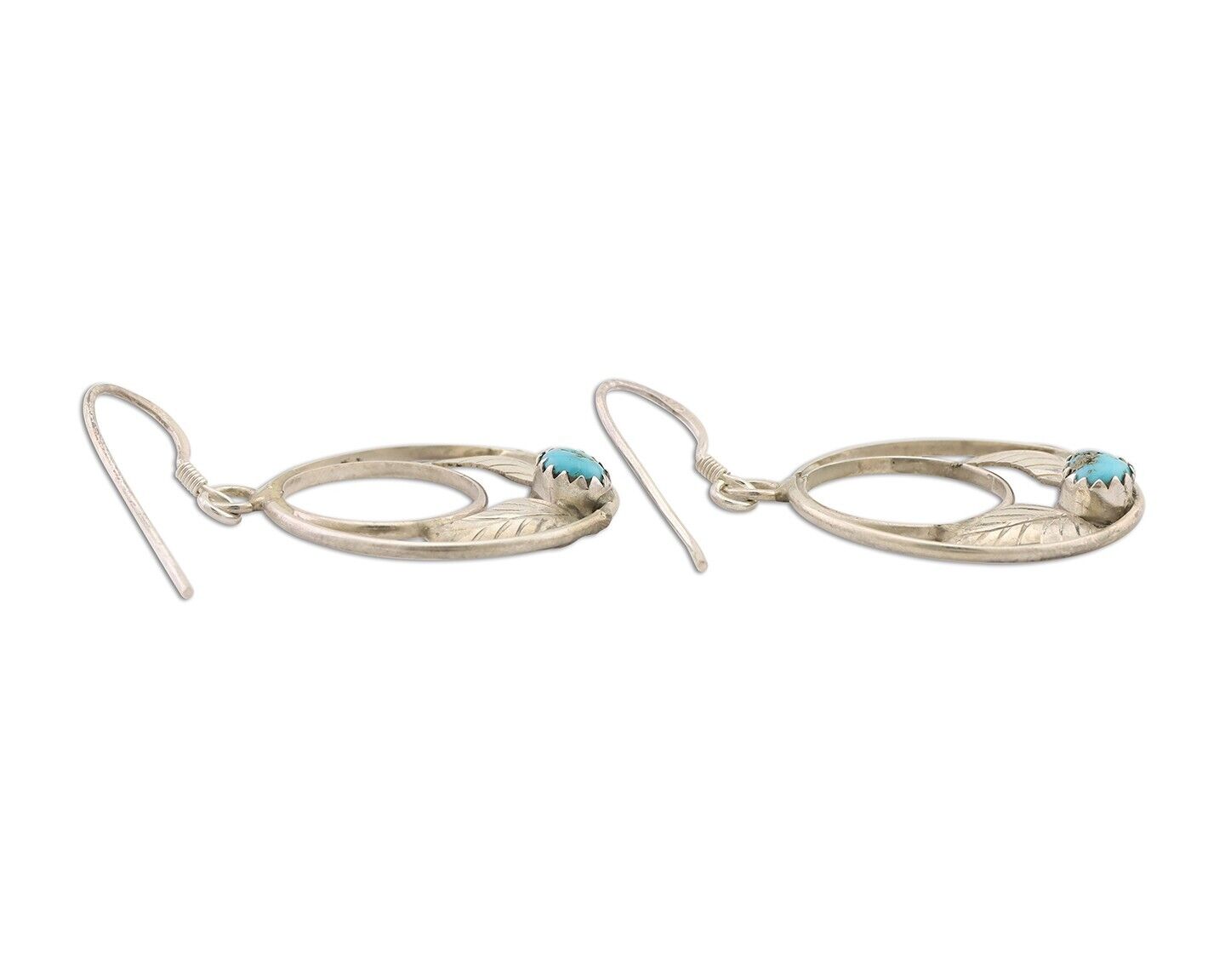 Navajo Handmade Dangle Earrings 925 Silver Blue Turquoise Native Artist C.80's