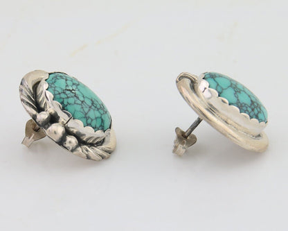 Navajo Earrings 925 Blue Spiderweb Turquoise Native American Artist C.80's