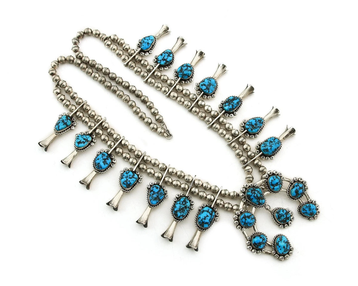 Navajo Squash Necklace Set Sterling Silver Natural Blue Turquoise Vintage C.80's