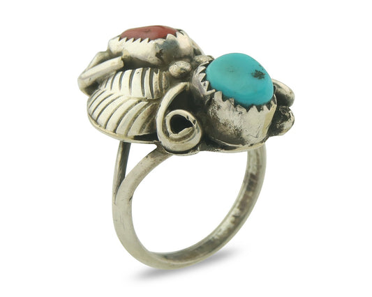 Vintage Navajo Ring 925 Sterling Natural Gemstones Signed HL Size 5.5