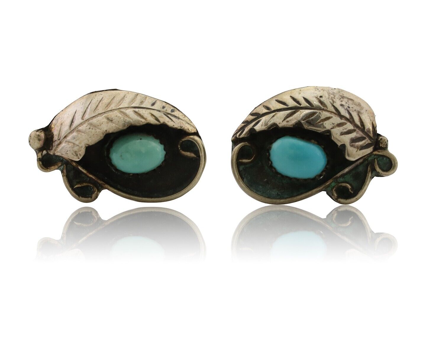 Navajo Earrings 925 Silver Natural Turquoise Native American Artist C.80's