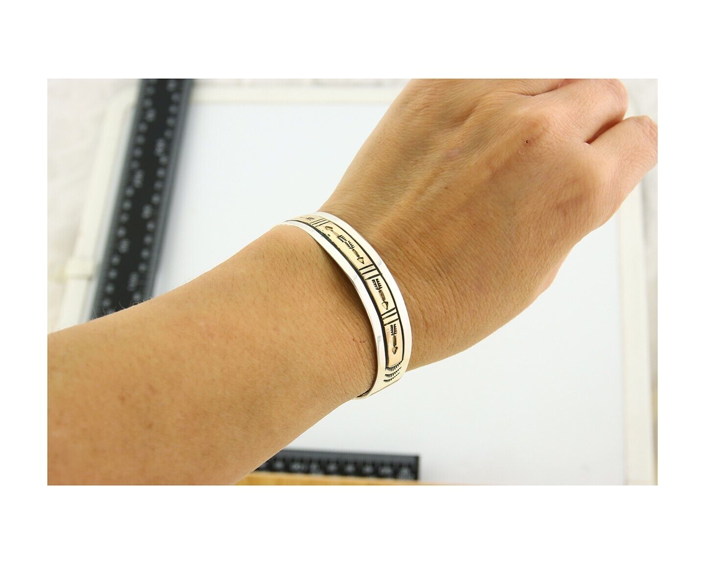 Navajo Bracelet 925 Silver & 12K Gold Cuff Artist Signed Randall Endito C.80's