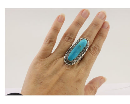 Navajo Ring 925 Silver Natural Blue Turquoise Artist Signed USA C.80's