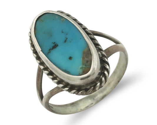 Navajo Ring .925 Silver Natural Blue Turquoise Signed Native Artist C.80's