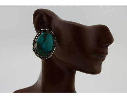 Navajo Hand Stamped Earrings 925 Silver Turquoise Signed M Begay C.80's