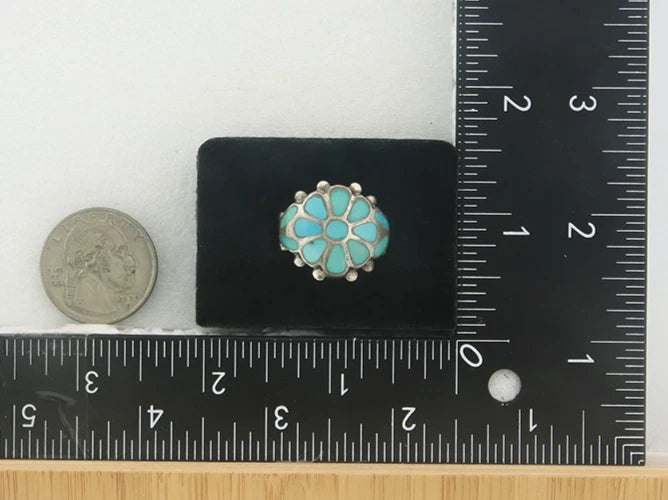 Native American Ring Sterling Silver Natural Turquoise Signed Size 7.75