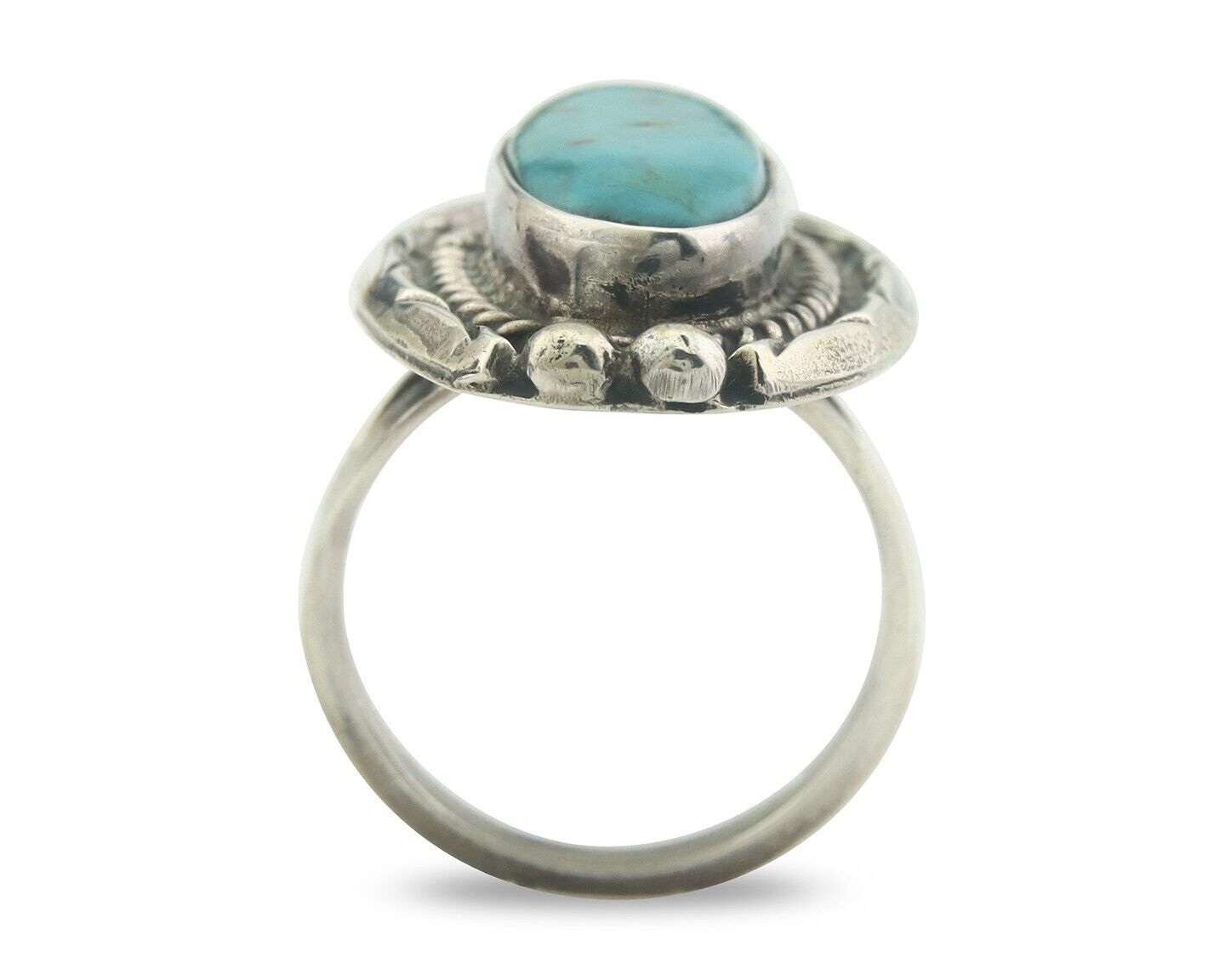 Navajo Ring 925 Sterling Turquoise Handmade Native Artist C.80's Size 7.5