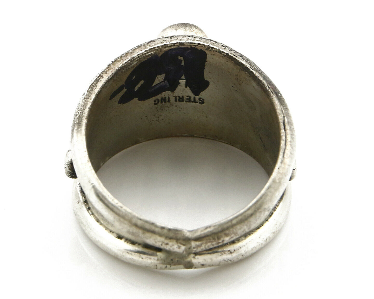 Navajo Ring .925 Silver Handmade Sleeping Beauty Turquoise Signed ELA C.80's