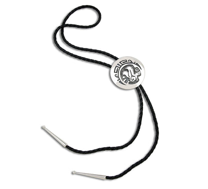 Navajo Artist Sharon Cisco Round Eagle Scenic 925 Solid Sterling Silver Bolo Tie