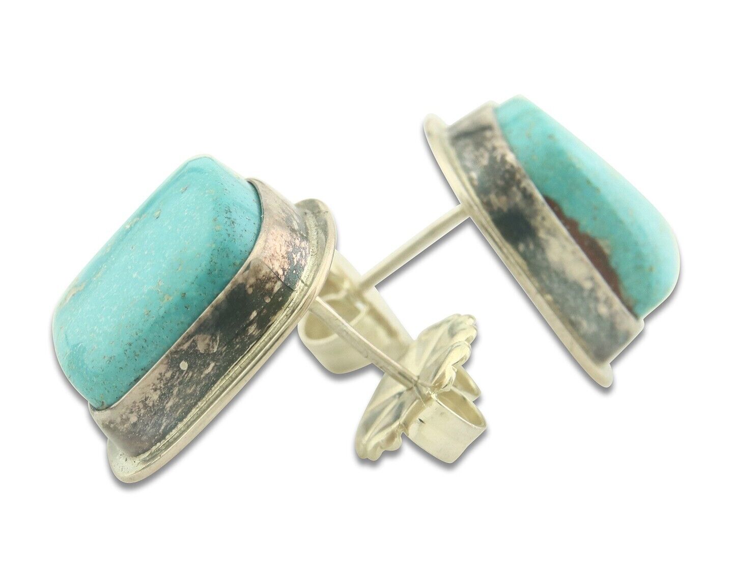 Navajo Earrings 925 Silver Turquoise Native Artist Signed Doug Zachary C.80's