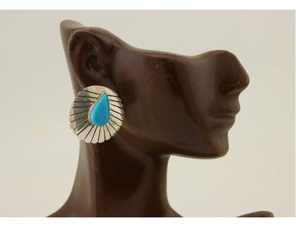 Navajo Earrings 925 Silver Natural Blue Native American Artist C.80's