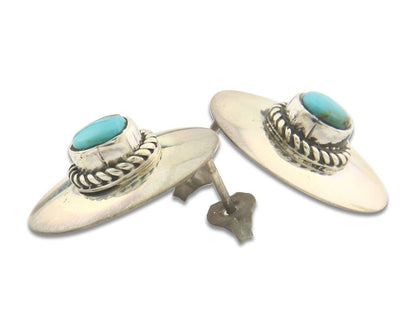 Navajo Earrings 925 Silver Handmade Natural Turquoise Signed Wilson Padila C80s