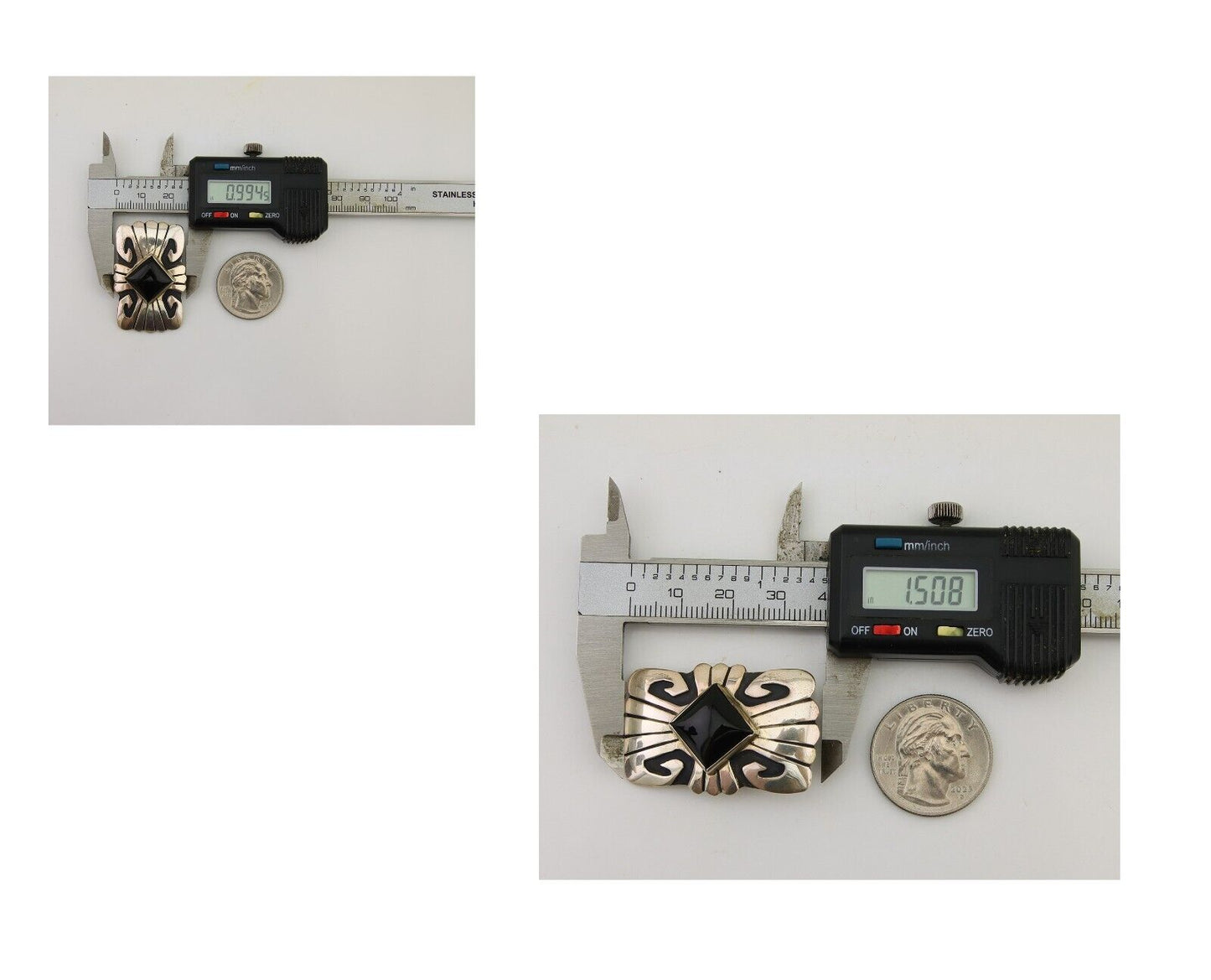 Navajo Handmade Earrings 925 Silver Onyx Artist Signed Thomas Singer C.70's