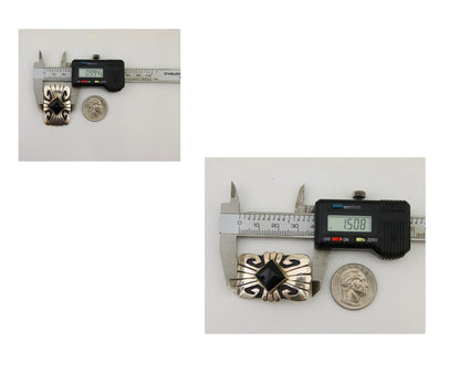 Navajo Handmade Earrings 925 Silver Onyx Artist Signed Thomas Singer C.70's